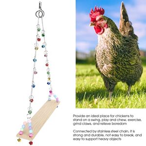 Chicken Swing, Pet Chicken Swing Toys with Natural Wooden Chicken Wooden Standing Swing Toys Hanging Perch with Bells for Medium Large Parrots HenToys