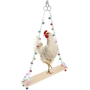 Chicken Swing, Pet Chicken Swing Toys with Natural Wooden Chicken Wooden Standing Swing Toys Hanging Perch with Bells for Medium Large Parrots HenToys