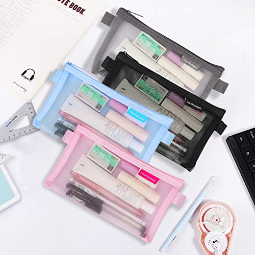 Skycase Multifunctional Mesh Pen Bag, 4PCS Zipper Mesh Bags, Clear Pencil Case Organizer Stationery Storage Bag for Office Supplies Cosmetics Makeup Travel Accessories