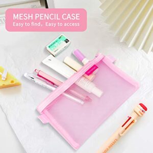 Skycase Multifunctional Mesh Pen Bag, 4PCS Zipper Mesh Bags, Clear Pencil Case Organizer Stationery Storage Bag for Office Supplies Cosmetics Makeup Travel Accessories