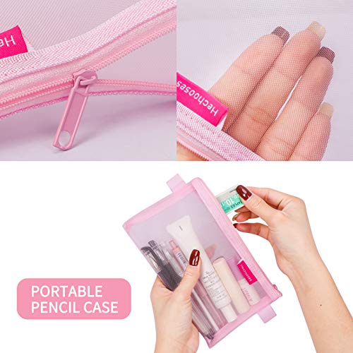 Skycase Multifunctional Mesh Pen Bag, 4PCS Zipper Mesh Bags, Clear Pencil Case Organizer Stationery Storage Bag for Office Supplies Cosmetics Makeup Travel Accessories