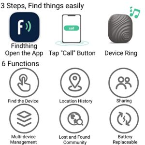 Key Finder Bluetooth Tracker Item Locator Item Finder with Key Chain for Keys Wallets Pet Bluetooth Tracking Device with Replaceable Battery Findthing 4Pcs (Black, 4Pack)