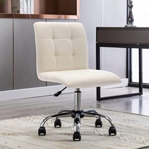 Duhome Rolling Home Office Desk Chairs for Teens, Adjustable Task Chair No Arms Desk Chair with Backrest for Home Office Bedroom Barber White PU Leather