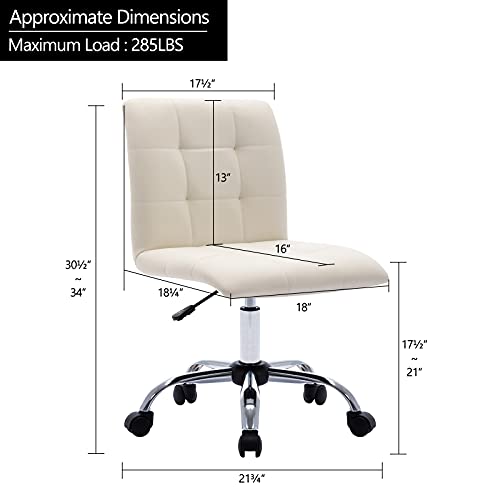 Duhome Rolling Home Office Desk Chairs for Teens, Adjustable Task Chair No Arms Desk Chair with Backrest for Home Office Bedroom Barber White PU Leather