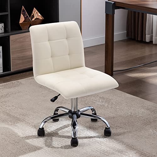 Duhome Rolling Home Office Desk Chairs for Teens, Adjustable Task Chair No Arms Desk Chair with Backrest for Home Office Bedroom Barber White PU Leather
