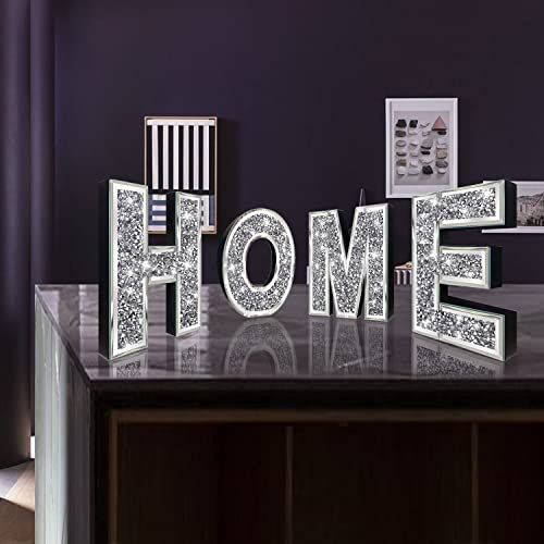 4 pcs Independent Letters Home.Glam Crystal Diamond Letters.Silver Mirror Glass Home Decoration for Wall, Fireplace, Bookshelf and Table.