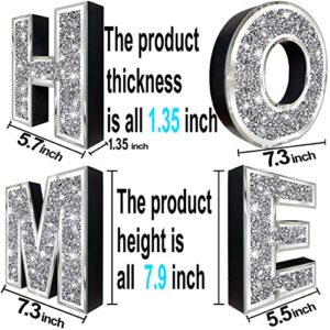 4 pcs Independent Letters Home.Glam Crystal Diamond Letters.Silver Mirror Glass Home Decoration for Wall, Fireplace, Bookshelf and Table.