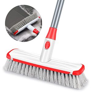 scrub brush floor brush with long handle, deck brush floor scrubber 2 in 1 scrape brush stiff bristle shower brush scrubbing brush cleaning brush for bathroom, kitchen, tub, carpet, grout, tile