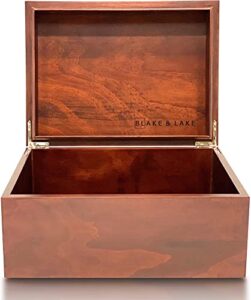 blake & lake large wooden box with hinged lid - wood storage box with lid - wooden keepsake box - decorative boxes with lids (dark oak)