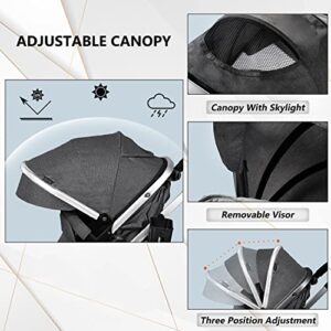 Kinder King 2 in 1 Convertible Baby Stroller, Folding High Landscape Infant Carriage, Newborn Reversible Bassinet Pram, Adjustable Canopy, Diaper Bag, Anti-Shock Toddler Pushchair Stroller, Dark Grey