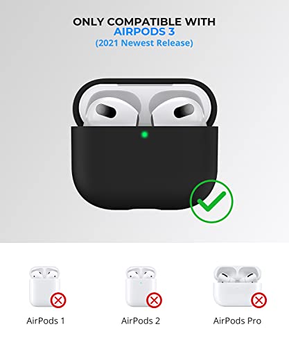 Homstect Compatible with Airpods 3 Case, Triple-Layer Protective Silicone Case for AirPods 3rd Generation (2021 Released) Charging Case Cover, Shockproof and Skin-Friendly, Front LED Visible-Black