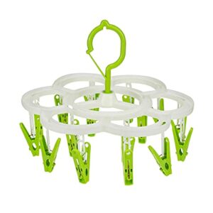 bobrv clothes hangers with 16 clips, sock underwear baby hanger, hanging drying rack, plastic laundry clip and drip clothespin rack for towel, hat, scarf, green, 9 x inches