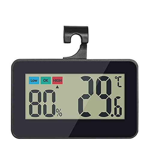 Reptile Thermometer Hygrometer Reptile Terrarium Thermometer Hygrometer Digital Display Pet Rearing Box Reptiles Tank Thermometer Hygrometer with Suction Cup and Hook (Black)