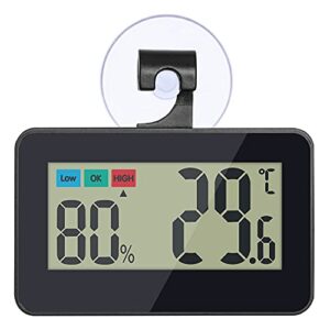 Reptile Thermometer Hygrometer Reptile Terrarium Thermometer Hygrometer Digital Display Pet Rearing Box Reptiles Tank Thermometer Hygrometer with Suction Cup and Hook (Black)