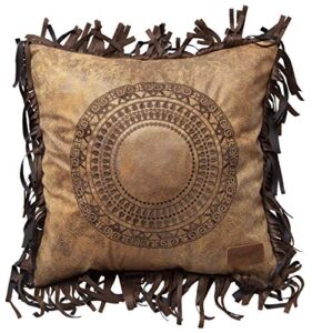 carstens, inc. circle of life faux leather 18x18 throw pillow, brown