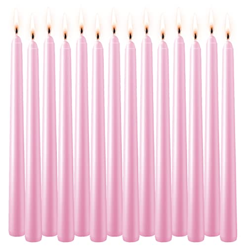 Pink 10-inch Cone Candles, Each Set of 14 odorless and drip-Free candlesticks -8 Hours Long Burning, Suitable for Home Decoration, Weddings, Parties