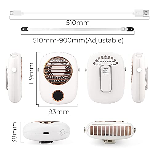 Esohon Personal Mini Fan Hands Free Necklace Portable Hanging USB Fan with An Adjustable Lanyard 3 Speeds Outdoor Travel Camping Quiet Powerful Cooling White Fashionable