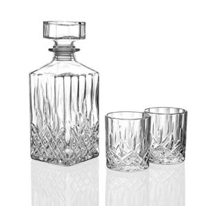 Hibekol Whiskey Decanter Set with 2 Glasses - Whiskey Decanter Glasses Set for Men - Birthday Gifts Groomsmen Gifts - Liquor Scotch Bourbon Vodka and Wine