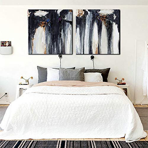 2 Piece Canvas Wall Art - Black and White Abstract Painting Artwork for Living Room Bedroom Decor - Modern Home Art Stretched and Framed Ready to Hang - 24"x24"x2 Panels (24"x24"x2, B&W)