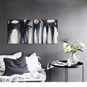 2 Piece Canvas Wall Art - Black and White Abstract Painting Artwork for Living Room Bedroom Decor - Modern Home Art Stretched and Framed Ready to Hang - 24"x24"x2 Panels (24"x24"x2, B&W)