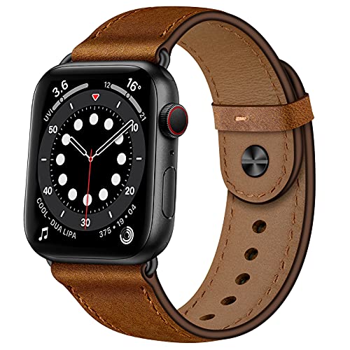 OUHENG Compatible with Apple Watch Band 49mm 45mm 44mm 42mm 41mm 40mm 38mm, Genuine Leather Bands Strap for iWatch Ultra SE2 SE Series 8 7 6 5 4 3 2 1 (Retro Brown/Black, 49mm 45mm 44mm 42mm)