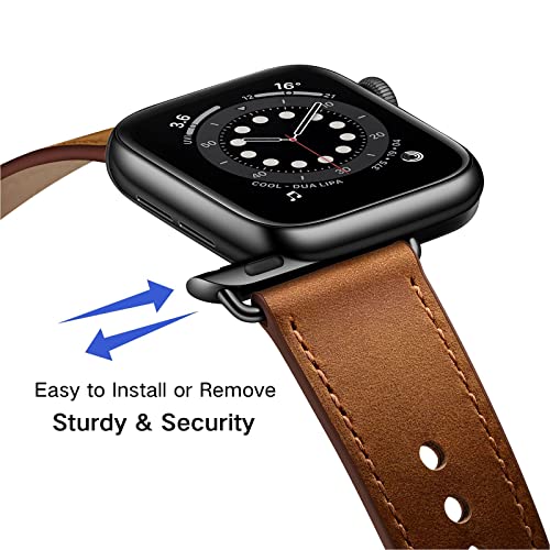 OUHENG Compatible with Apple Watch Band 49mm 45mm 44mm 42mm 41mm 40mm 38mm, Genuine Leather Bands Strap for iWatch Ultra SE2 SE Series 8 7 6 5 4 3 2 1 (Retro Brown/Black, 49mm 45mm 44mm 42mm)