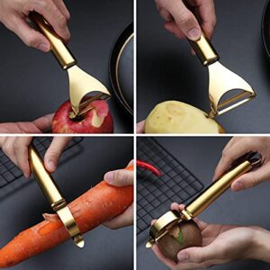 Gold Potato Vegetable And Fruit Peelers For Kitchen, Kyraton Titanium Gold Plating Stainless Steel Peelers,Sharp Blade And Ergonomic Non Slip Easy To Grip Set Of 2