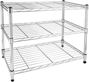 yssoa heavy duty 3-shelf shelving unit with wheels, plug version, 23.82" d x 11.80" w x 20.20" h, chrome, 3 tier