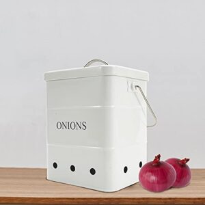 Gdfjiy Onion Storage Bin, Kitchen Storage Canister,Kitchen Pantry Organizer Tin With Airtight Lid & Handles, Vegetable Fresh Keeper with Aerating Tin Storage Holes (White)