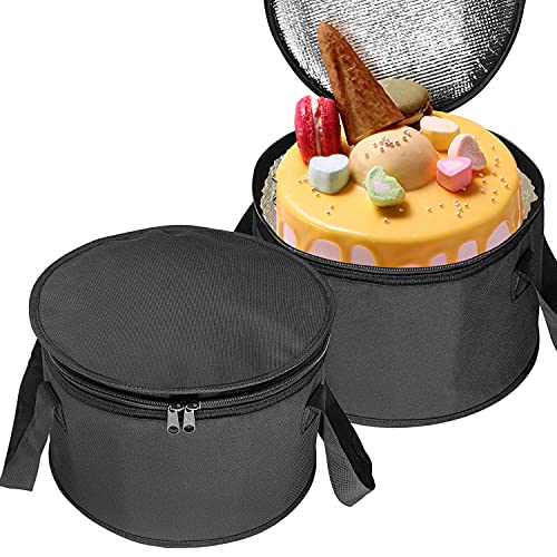 2 Pack Round Lunch Bag,Insulated Thermal Pastry and Pie Carrier,Reusable Insulated Cake Cooler Casserole Carrier Bags For Potluck,Picnics Food Delivery,11X7 Inch (Black Color)