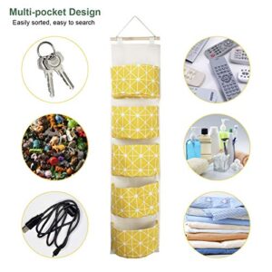 MOTASOM 3Pcs Over The Door Hanging Storage Bag, Waterproof Wall Closet Organizer with 5 Pockets, Linen Fabric Wall Hanging Mounted Organizer Pocket for Room Bathroom Bedroom Kitchen