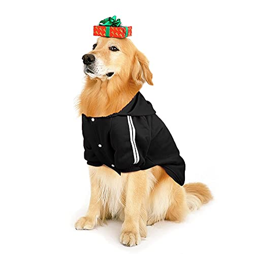 PETLESO Dog Sweater for Large Dog, Warm Cotton Hoodie Sweatshirt for Medium Large Dogs, Black 5XL