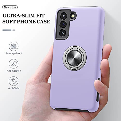 JAME Designed for Samsung Galaxy S21 Case (Not for S21 Plus & S21 Ultra), Slim Tough Rugged Shockproof Protective Case with Metal Ring Kickstand for Samsung Galaxy S21 6.2 Inch, Purple