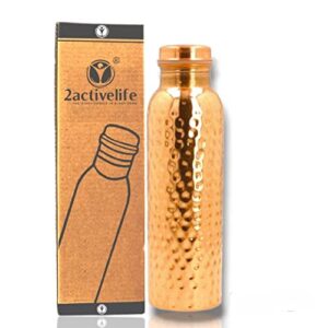 2activelife unlined, uncoated, and lacquer-free hammered pure copper water bottle, 1000 ml, for ayurvedic health benefits (33.81 fl oz)