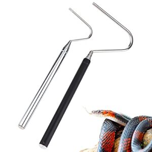 dqitj 2 pack portable mini snake hook, collapsible stainless steel snake tongs, retractable snake catching tool (26 inch, silver and black)