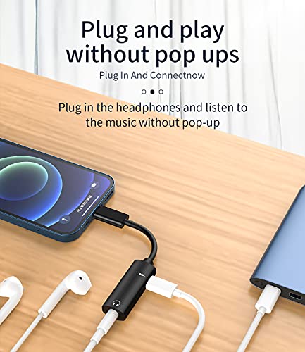 Headphone Adapter for Lightning to 3.5mm AUX Audio Jack and Charger Dongle Earphone Splitter for iPhone 11 12 Mini pro max xs xr x se 7 8 Plus Ipad Air Power Charging Connector Apple MFI Certified