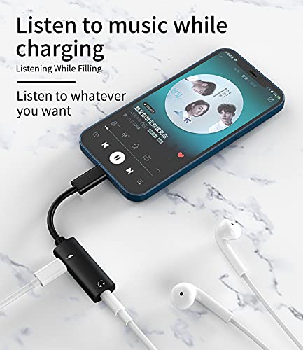 Headphone Adapter for Lightning to 3.5mm AUX Audio Jack and Charger Dongle Earphone Splitter for iPhone 11 12 Mini pro max xs xr x se 7 8 Plus Ipad Air Power Charging Connector Apple MFI Certified