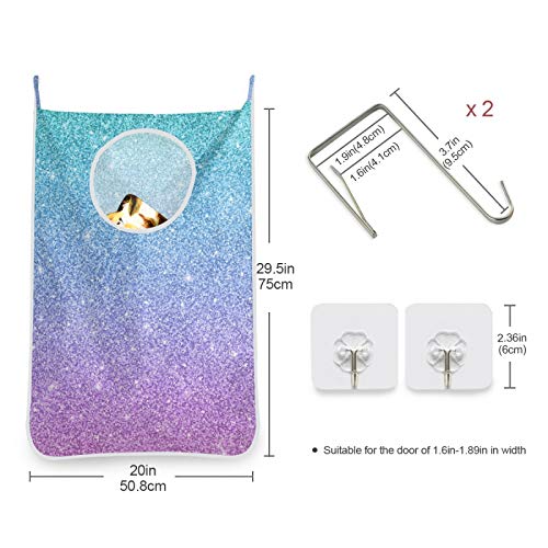 Oyihfvs Glitter Texture with Blue Pink Color Effect 1PC Hanging Laundry Hamper Bag, Dirty Clothes Bag Over The Door, Wall Cloth Basket with Hooks Storage College Closet for Bathroom Bedroom