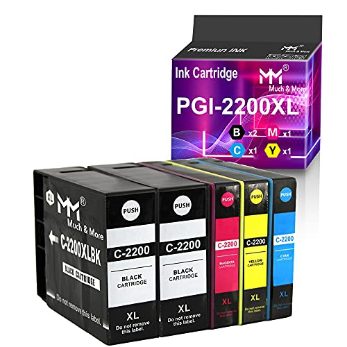 MM MUCH & MORE Compatible Ink Cartridge Replacement for Canon PGI-2200 XL 2200 2200XL to Used for MAXIFY MB5420 iB4020 iB4120 MB5020 MB5120 MB5320 Pixma TS3120 (2 Black, Cyan, Magenta, Yellow) 5-Pack