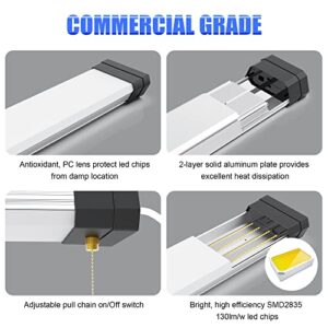 4 Pack Linkable 100W LED Shop Light, 5000K Utility LED Ceiling Lights for Garage, 12,000 LM Plug in Integrated Fixture with ON/Off Pull Chain for Workshop, Basements, Hanging or FlushMount, ETL Listed