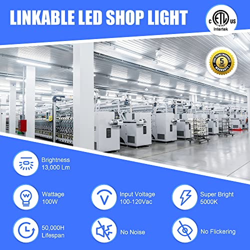 4 Pack Linkable 100W LED Shop Light, 5000K Utility LED Ceiling Lights for Garage, 12,000 LM Plug in Integrated Fixture with ON/Off Pull Chain for Workshop, Basements, Hanging or FlushMount, ETL Listed