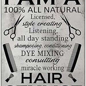 Vintage Painting Tin Sign I Am A 100% All Natural Licensed, Beauty Salon, Hair Salon, Salon Decor, Hair Stylist Cafe Bar Farm Country Bathroom Wall Decoration Cute Sign Great Metal Tin Sign 8x12inch…