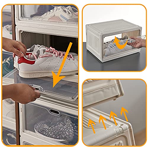 Oroonoko Large Shoe Box for Storage Sneakers,6 Packs Hard Plastic Stackable Display Shoe Box With Lip Clear Door for Sneakers Heels Up To US Size 13'' Collection (6)