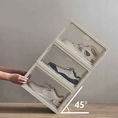 Oroonoko Large Shoe Box for Storage Sneakers,6 Packs Hard Plastic Stackable Display Shoe Box With Lip Clear Door for Sneakers Heels Up To US Size 13'' Collection (6)