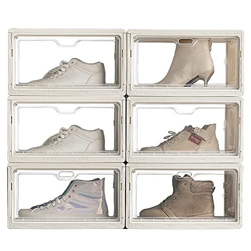 Oroonoko Large Shoe Box for Storage Sneakers,6 Packs Hard Plastic Stackable Display Shoe Box With Lip Clear Door for Sneakers Heels Up To US Size 13'' Collection (6)