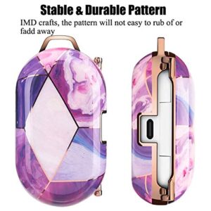 for Samsung Galaxy Buds/Buds+ Hard Case Cover, Electroplated Marble Pattern Shockproof Anti-Drop Case Cover with Keychain (E)