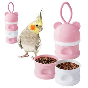 Portable Bird Feeder Cups Bird Food Water Treat Box Parrot Food Storage Container，Pet Travel Feeder(Pink)