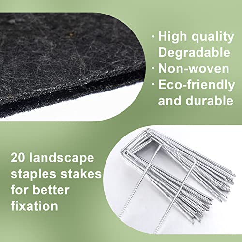 20.5 Inch Non-Woven Tree Mulch Ring, Thickened Tree Protector Mat, Plant Cover with 20 Staples Stakes, Round Anti Grass Gardening Landscaping Fabric Cover for Weed Control Root Protection (6 Pack )