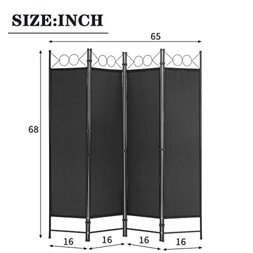 4 Panel Room Divider 6FT Steel Frame Screen Folding Privacy Divider Freestanding Partition for Home Office Bedroom, Black