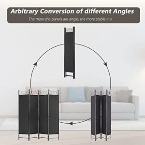 4 Panel Room Divider 6FT Steel Frame Screen Folding Privacy Divider Freestanding Partition for Home Office Bedroom, Black